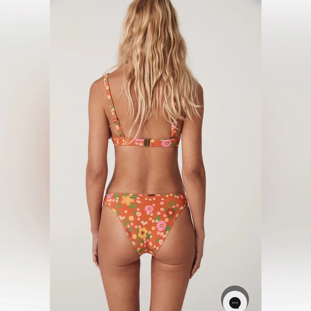 NWT Spell Pomelia Ring Scoop/Ring Pant Bikini in Retro Size XXS Orange Floral - Picture 9 of 16